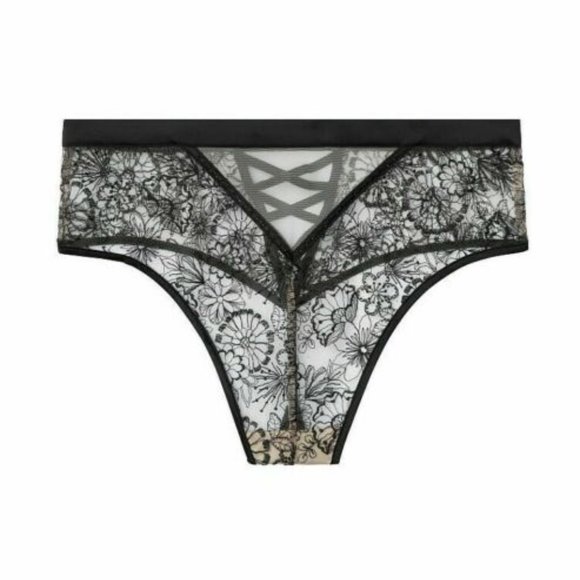 SOLD 💕 Embroidered LUXE Lingerie Lace Up High Waist Thong Panty VS - Picture 2 of 9
